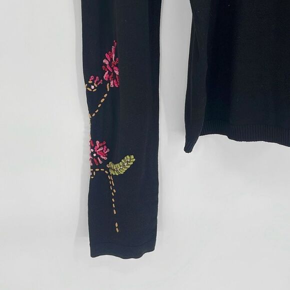 Camille La Vie Womens Embroidered Button Front Silk Blend Cardigan Black Medium - Picture 3 of 8